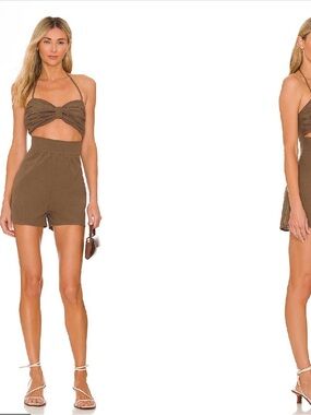 Women’s Brown Two-Piece Halter Dress Set